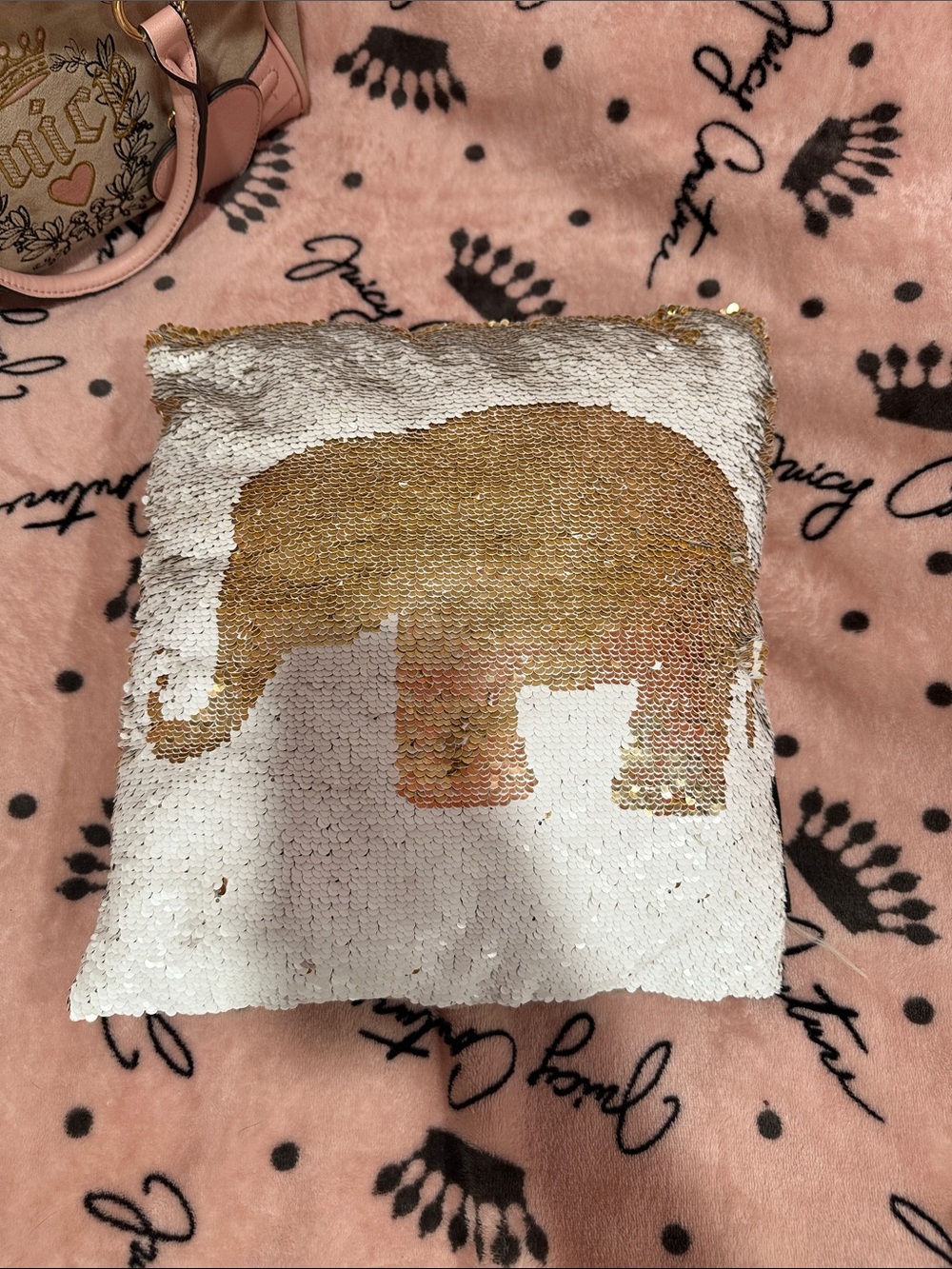 Gold and white sequin flip colour throw pillow